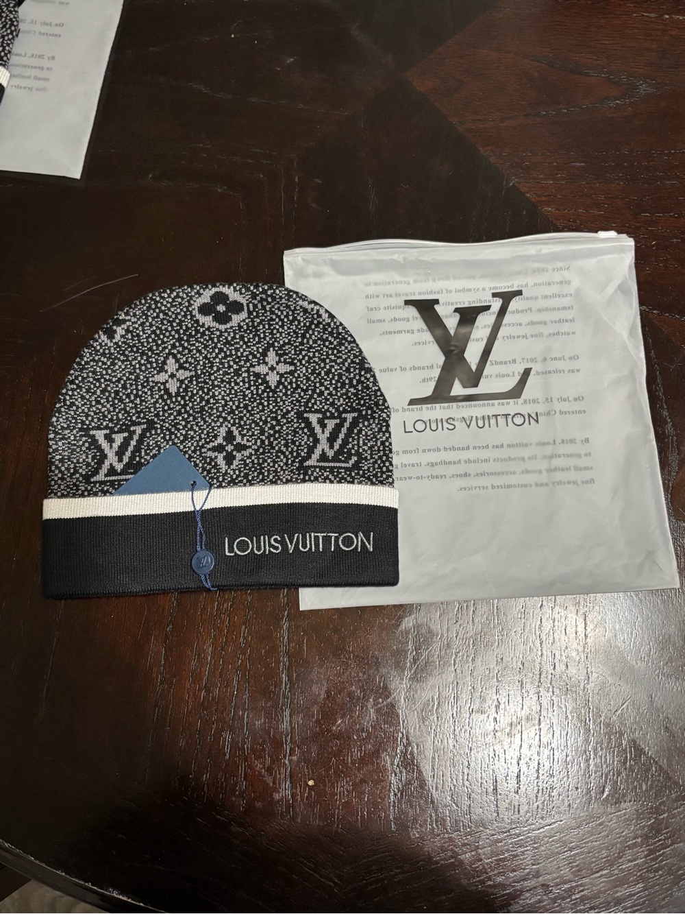 Louis Vuitton Black & White Monogram Knit Hat